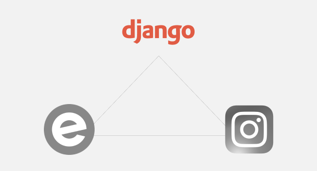 instagram and eventbrite logos making a triangle with the logo of django framework