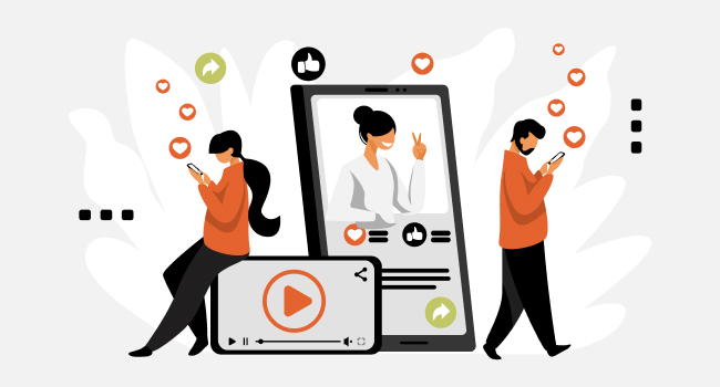 three people with cellphones connecting through social media