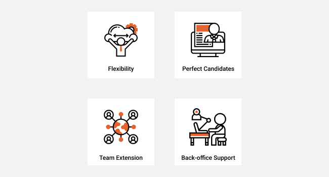 benefits of staff augmentation shown in squares on grey background