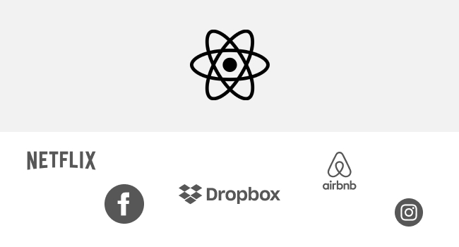 logos of ReactJS, Instagram, Netflix, Facebook, Dropbox, AirBnb on white backgorund