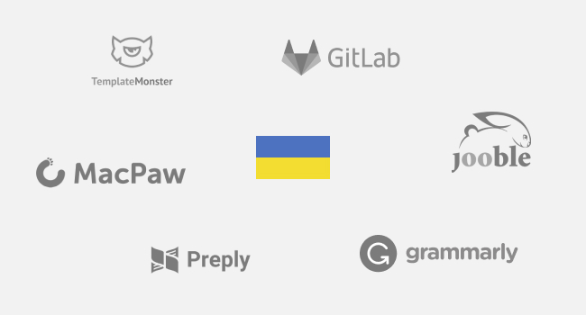 logos of famous ukrainian startups around the ukrainian flag