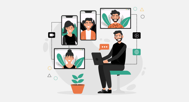 team communication via video and online chat