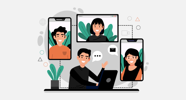 online group conference with team members