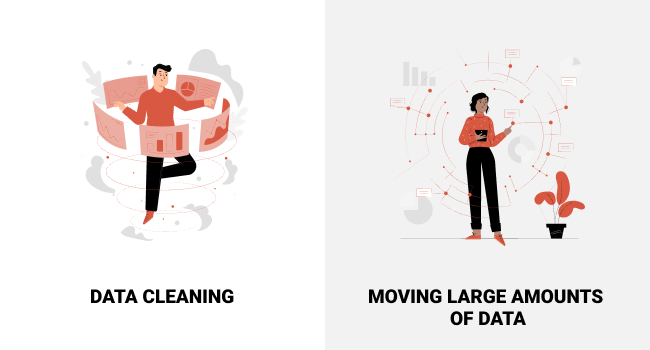etl main features as data cleaning and moving large amounts of data