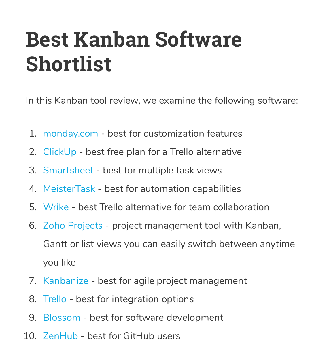 Best Kanban software shortlist