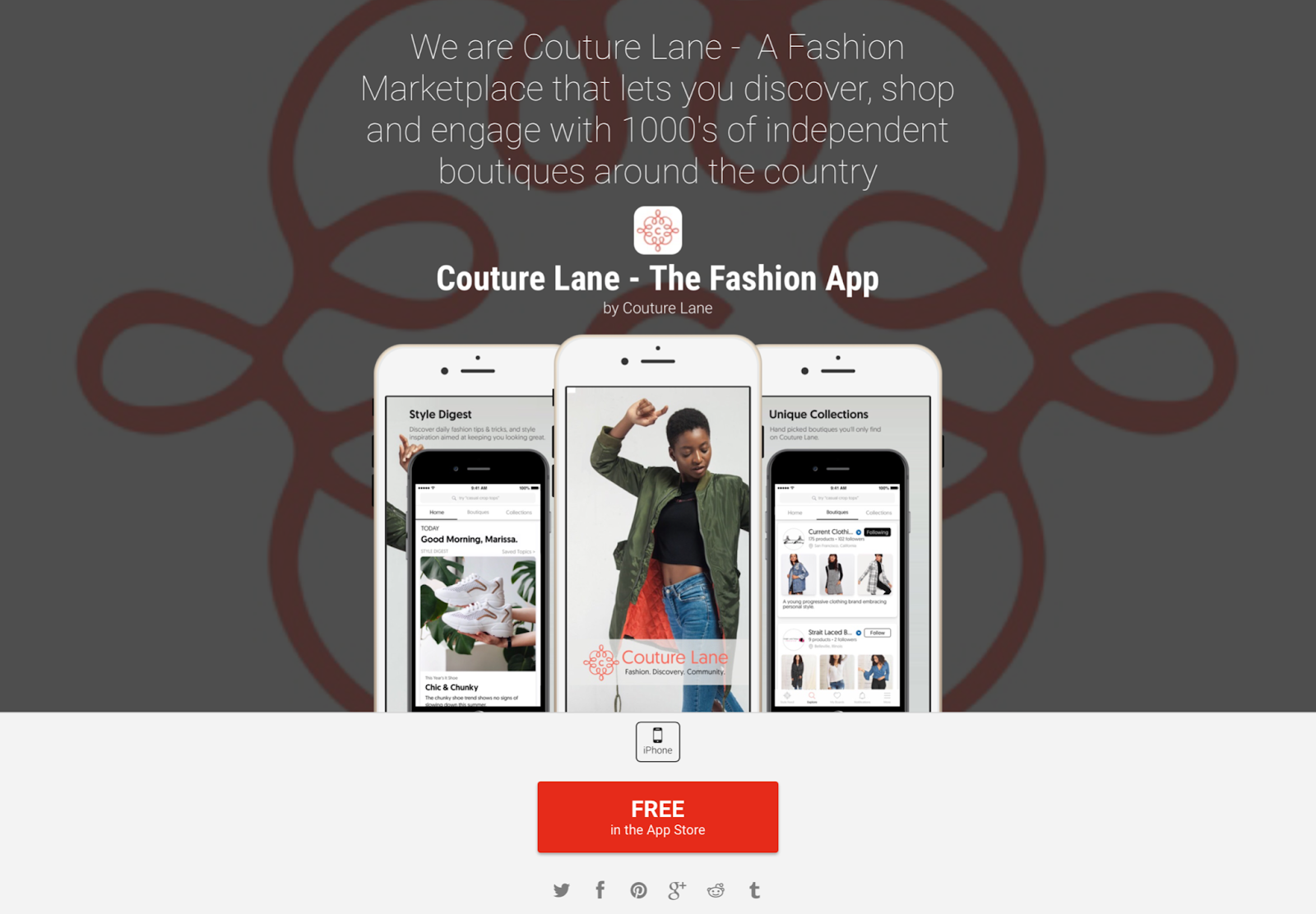 couture lane promotion screen with cta to download from App Store