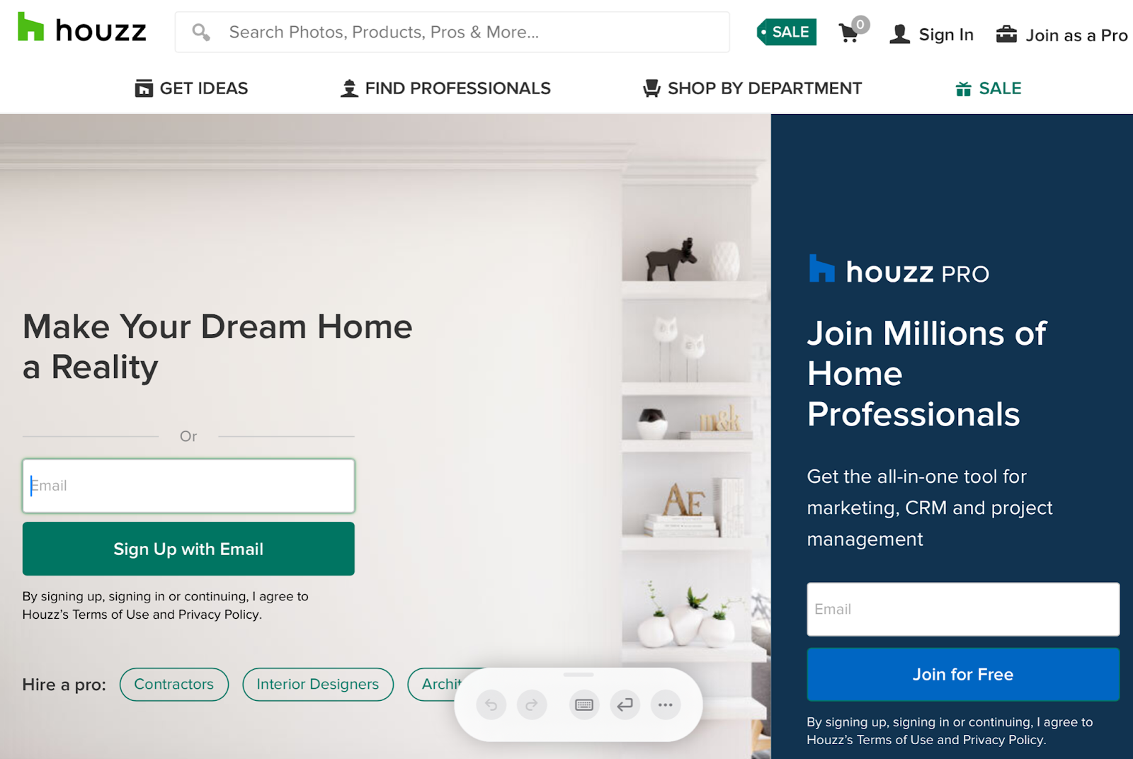 houzz promo screen of main page