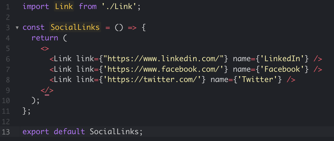 react code example social media