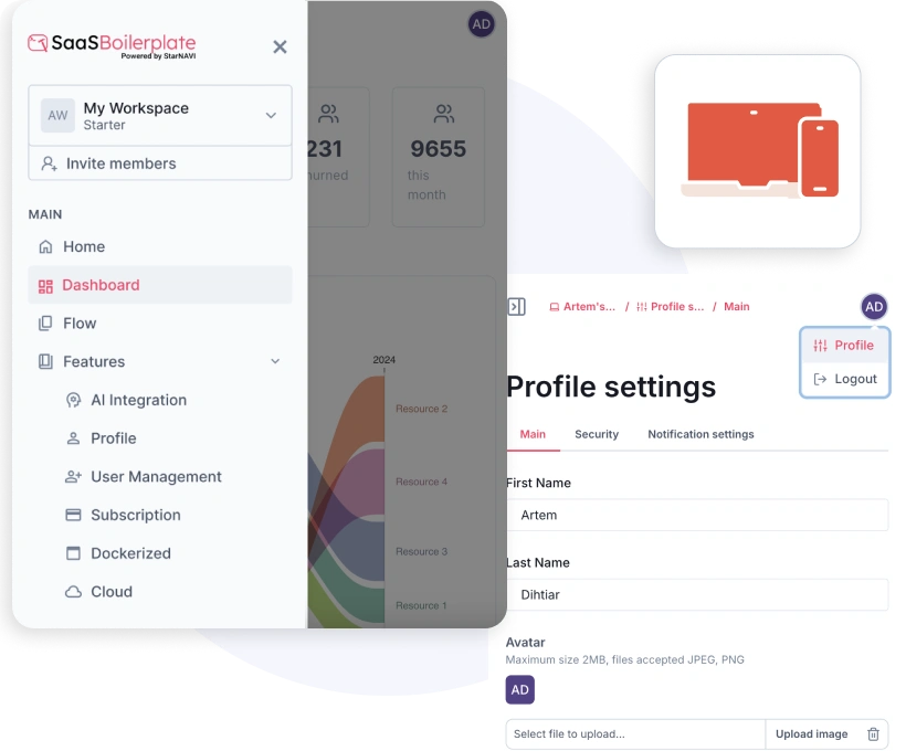 starnavi saas boilerplate responsive feature